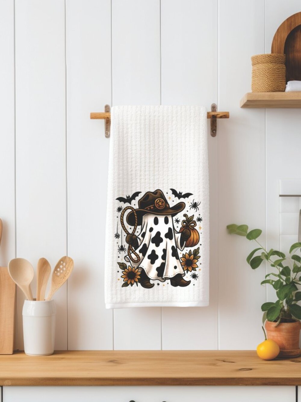 Cowboy Ghost Halloween Decorative Kitchen Tea Towel